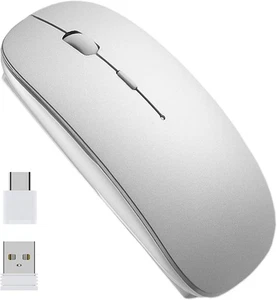 EasyULT Wireless Mouse, 2.4GHz with USB Mini Receiver & USB-C Silver  - Picture 1 of 5