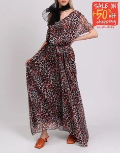 RRP€430 EYWASOULS MALIBU Alessandra Chiffon Maxi Flare Dress Size XS-S Leopard - Picture 1 of 8