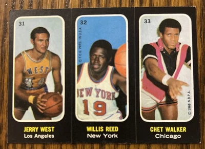 1971-72 Topps - Trios Stickers Jerry West, Willis Reed, Chet Walker #31-32-33 - Image 1 of 2