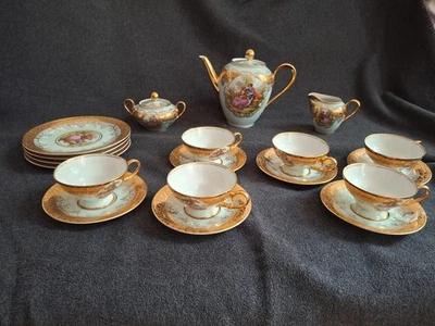 Tee Kaffee Service Porzellanmalerei DW Karlsbad 19 teilig Fragonard Motive Gold - Bild 1 von 4