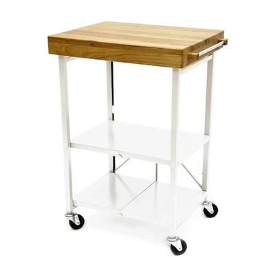 Origami Foldable Wheeled Portable Solid Wood Top Kitchen Island Bar Cart, White - Image 1 of 4