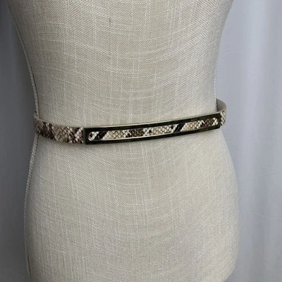 Cinturón de cuero para mujer White House Black Market ~ talla S ~ estampado de serpiente ~ crema ~ tono dorado Foto 1 de 4