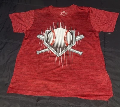 男孩红色运动压花棒球短袖吸湿排汗 T 恤尺寸 L — 第 1/3 张图片