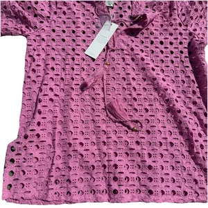 Camisa Boho Mujer Calypso St Barth Lavanda/Rosa Crochet Ojales Borla Nueva con Etiquetas Pequeña - Imagen 1 de 12