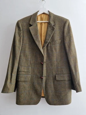 Chaqueta de Lana Robert Noble Vintage Reino Unido 44 Verde Tweed Cuadros Estilo Country Botones  Foto 1 de 4