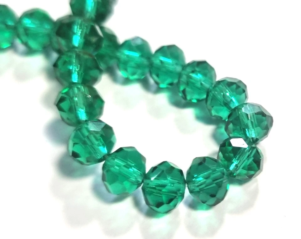 1 Strang  FACETTIERTE Glasperlen RONDELLE 8x6mm rund grün basteln DIY auffädeln - Bild 1 von 1