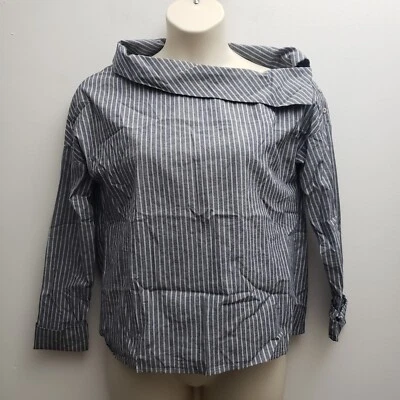 Michael Stars Womens Blouse Oversize XS Blue White Stripes Rolled Neckline Top - Image 1 of 4