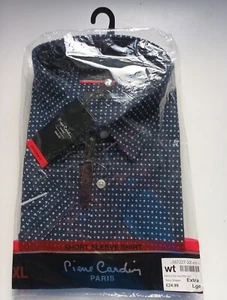 Pierre Cardin Mens Navy Multi Geo Print S/S Shirt Size XL Slimfit Cotton BNWT #2 - Picture 1 of 6