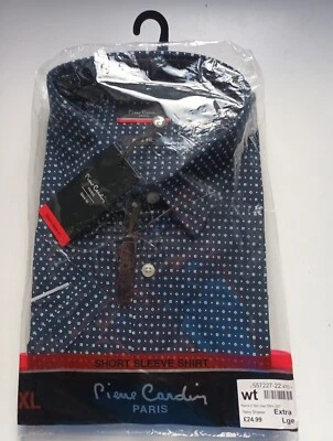 Pierre Cardin Mens Navy Multi Geo Print S/S Shirt Size XL Slimfit Cotton BNWT #2 - Image 1 of 4