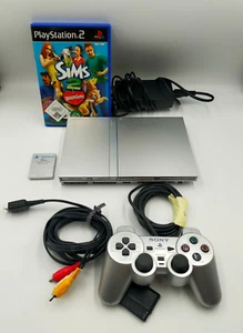 PS2 Slim Konsole Sony Playstation Zwei Silber SCPH-77004 mit Spiel Sims 2 - Bild 1 von 10
