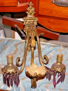 Large Antique Victorian 3 Arm Candelabra Wall Sconce Light Fixture #2 Crystals - Picture 1 of 11