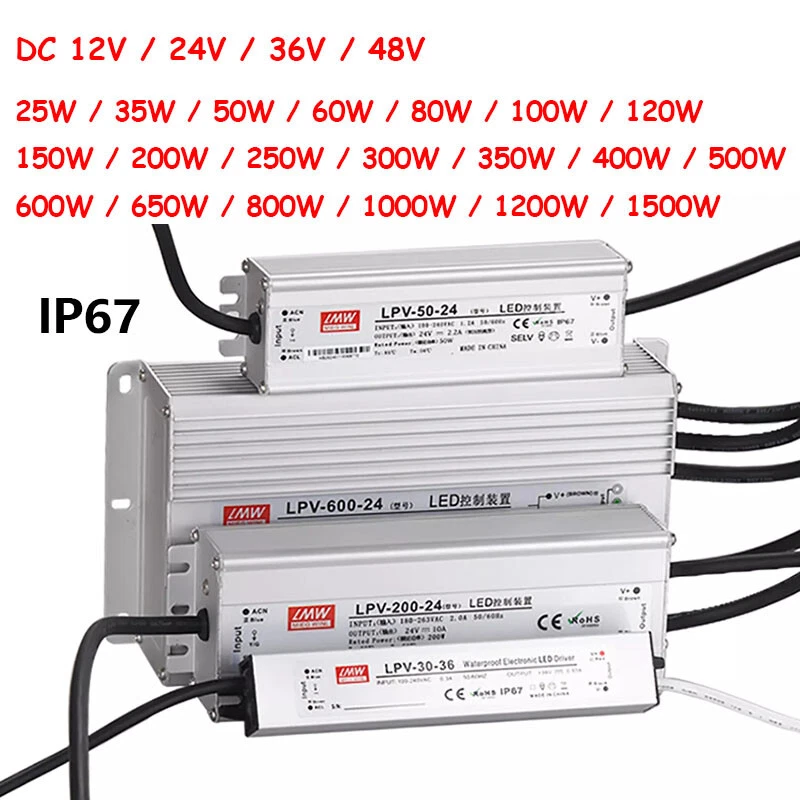 1Pcs DC 12V-48V LED Transformer Power Supply IP67 Waterproof 25W-1500W LED Strip - Image 1 of 4