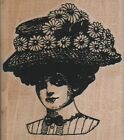 Victorian Lady/Flowered Hat 2 1/2 x 2 3/4" Rubber Stamp, Steampunk Stamp