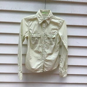 American Eagle Favorite Shirt Womens Sz 0 Green White Stripe Roll Tab Y2K VTG - Picture 1 of 12