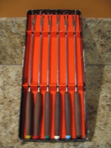Vintage Fondue Forks Set Of 6 Japan Wood Handles MCM In Box - Picture 1 of 6