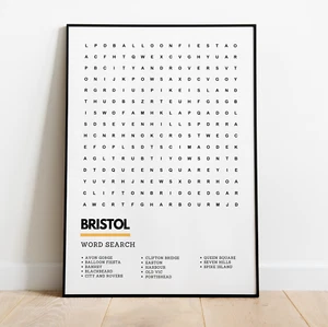 Bristol Wordsearch Style Kunstdruck A3 A4 gerahmt ungerahmt Wandbild - Bild 1 von 3
