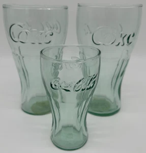 Coca Cola Coke 3 Contour Glass Lot~USED~Georgia Green Tumbler Glasses - Picture 1 of 6