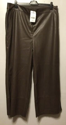 New Next Size 18 Long Brown PU Coating Faux Leather wide leg trousers  - Image 1 of 4