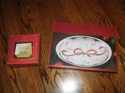 HOLIDAY LENOX Holiday Square Hope Dish & Metal Holiday Carved Small Tray NIB - Image 1 of 4