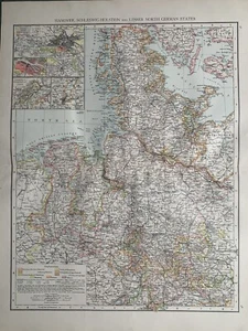 1896 The Hanover & Schleswig Holstein Etc Original Antique Map 125 Years Old - Picture 1 of 3