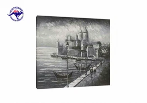 GÓNDOLA AL ÓLEO DE LONA GRANDE VENECIA CERCA DE BOARDWALK PINTADA A MANO (SIN MARCO) - Imagen 1 de 4