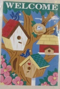 Decorative Flag Welcome with Birdhouses 28" x 40" Meadow Creek New - Picture 1 of 1