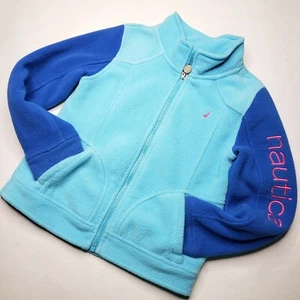 Nautica Girl’s Size 6/7 M Spell Out Full Zip Up Fleece Jacket Blue And Hot Pink - Picture 1 of 5