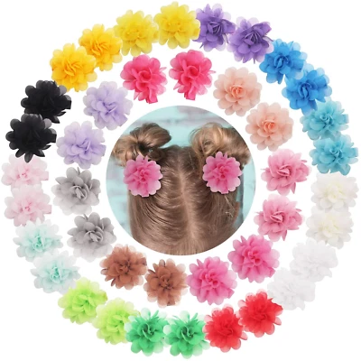 40PCS 2" Chiffon Flower Hair Bows Clips for Girls Toddlers Infants - 20 Pairs - Image 1 of 4
