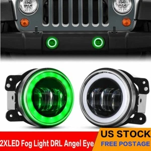 Pair Green LED Fog Light DRL Angel Eye Halo Ring Fit 2007-2018 Jeep Wrangler JK - Picture 1 of 11