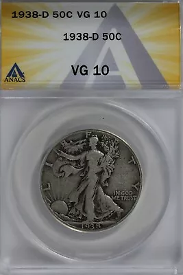 1938-D  50C ANACS   VG10   Walking Liberty, Lady Liberty Half, 0.50 - Image 1 of 2