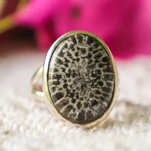 BLACK CORAL NATURAL GEMSTONE 925 STERLING SILVER HANDMADE JEWELRY RING 3 TO 12 - Picture 1 of 6