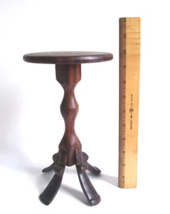 ANTIQUE 10" MINIATURE VICTORIAN FOLK CARVED MAPLE WALNUT CANDLE STAND WOOD TABLE - Picture 1 of 18