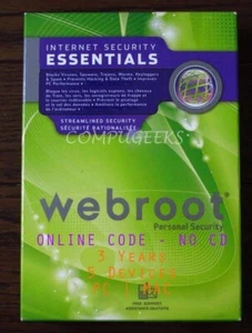 ONLINE KEY (NO CD) | Webroot AntiVirus + Cleaner Essentials 2025 3-YRS, 5 PC/MAC - Picture 1 of 2