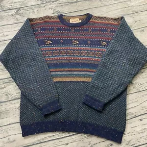 Woolrich Mens L Hand Framed Duck Fair Isle Aztec Wool Sweater Multi Vtg 90s - Picture 1 of 10