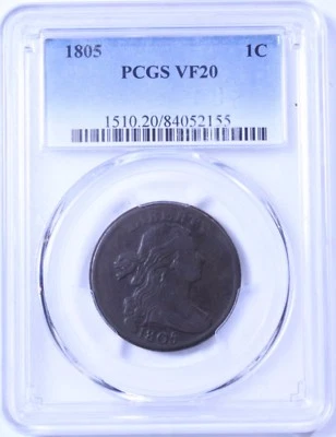 1805 Draped Bust Large Cent : PCGS VF20 - Image 1 of 3