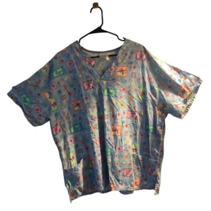Pre Owned Womens WS Fundamentally Cotton Scrub Scrubs Top Festive Sz Lg Work in - Picture 1 of 10