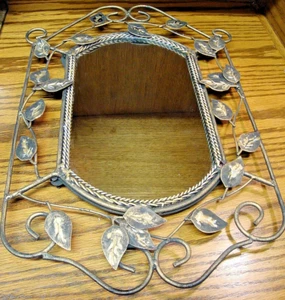Rustic Distressed Metal Leaf Wall Mirror Twisted Rope Scrolled Gold-Black    195 - Picture 1 of 5