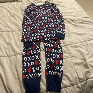 Crewcuts Navy Blue XOXO Hearts Valentines Long John Pajama Set Unisex Size 12 - Picture 1 of 5