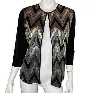CHICOS Size 1 US M Travelers Metallic Sequin Chevron Jacket Slinky Knit NWT - Picture 1 of 8