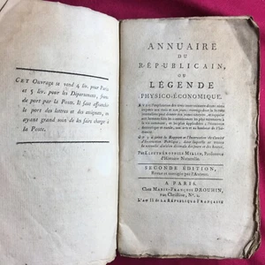 ANNUAIRE DU RÉPUBLICAIN OU LÉGENDE PHYSICO-ECONOMIQUE. PARIS, DROUHIN, AN II - Picture 1 of 12