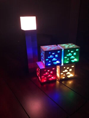 5 pc minecraft torch light with 4 light up blocks USB chargable night light - Image 1 of 4