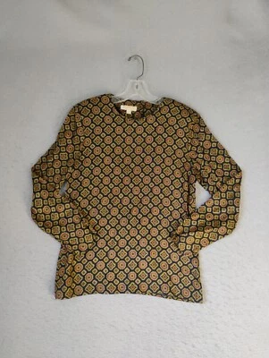 Blusa Brooks Brothers Feminina Top 4 Preta Geométrica Manga Longa Decote Redondo Antiga - Imagem 1 de 4