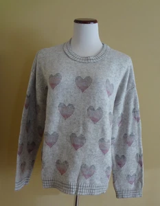 Maglione pullover nuovo con etichetta Splendido grigio intarsiato con stampa cuori multicolore taglia L - Foto 1 di 9