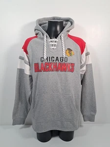 CHAMPION Chicago Blackhawks NHL Hooded Sweater Grey Lace-Up Long Sleeve Large - Picture 1 of 24