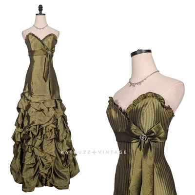 Vintage Prom Dress Maxi Ball Gown 4 Green Y2K Princess Glam Flirt Bow Bubble - Image 1 of 4