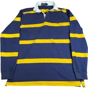 Ralph Lauren Polo Rugby Shirt Men's Size L Blue Yellow Stripe Cotton Made in USA - Picture 1 of 11