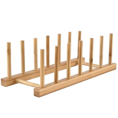 Estante para platos de madera de bambú, organizador vertical de platos y tapas para gabinete de cocina o... Foto 1 de 4