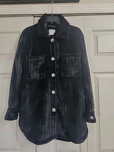 SOFTIES Front Button Down Embossed Shacket Plüsch Shirt Jacke Gr. M SCHWARZ - Bild 1 von 4