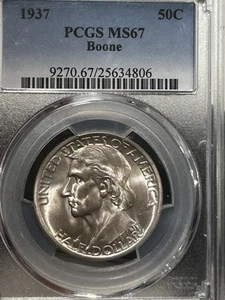 SASA 1937 50C Boone Commemorative Half Dollar PCGS MS-67 - Picture 1 of 5