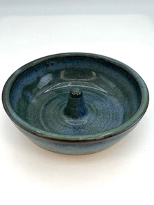 Artist Studio Pottery Bowl Apple Baker Dish Artist Signed Blue/Green Glaze - Picture 1 of 6